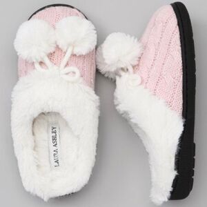 Laura Ashley Pink Pom-Pom Slippers Girls Size 2-3